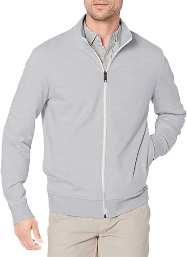 Essentials Men's Zip Up Sweatshirt, Lightweight French Terry, Mock Neck - Image 3