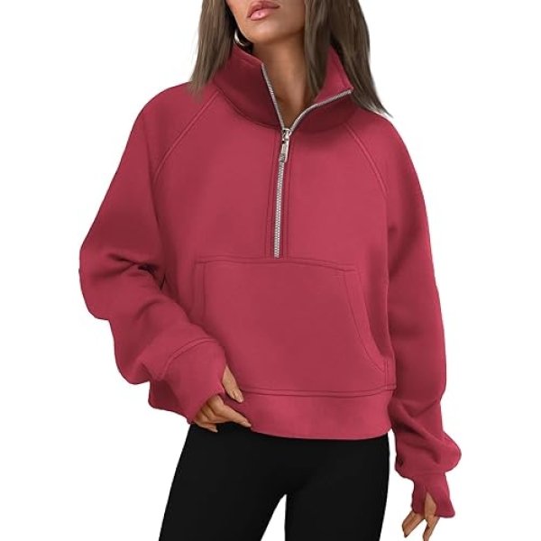 Sweatshirts Half Zip Cropped Pullover Fleece Quarter Zipper