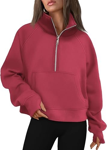 Sweatshirts Half Zip Cropped Pullover Fleece Quarter Zipper