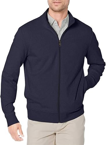 Essentials Men's Zip Up Sweatshirt, Lightweight French Terry, Mock Neck - Image 2