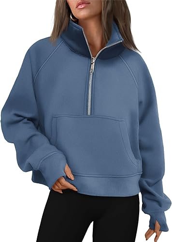 Sweatshirts Half Zip Cropped Pullover Fleece Quarter Zipper - Image 3