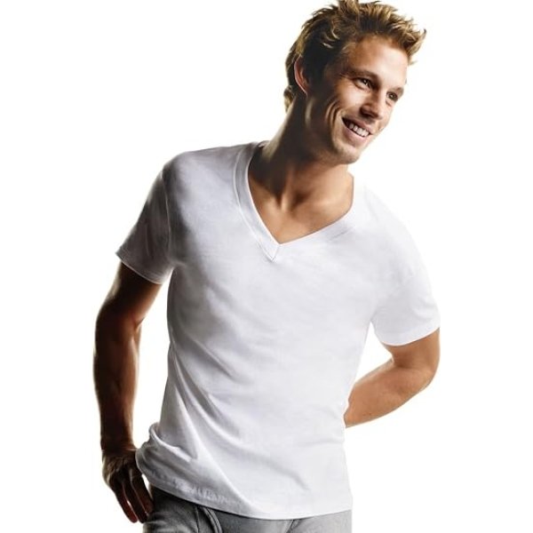 Hanes Mens Cotton, Moisture-wicking V-neck Tee Undershirts,