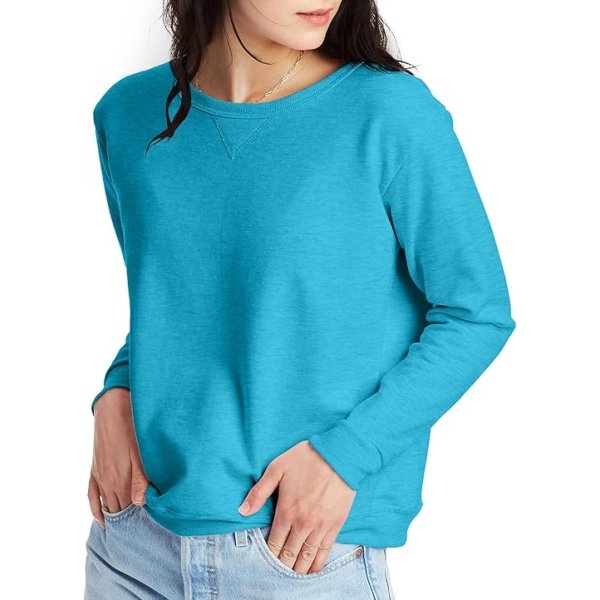 Hanes Crewneck, EcoSmart Fleece Pullover with V-Notch, Sweatshirt for Women