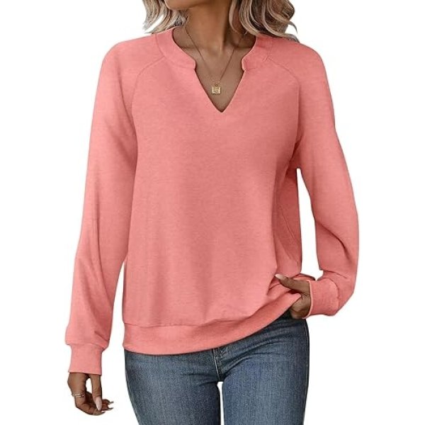 Women Casual Long Sleeve V Neck Sweatshirts