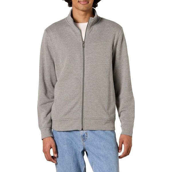 Essentials Men's Zip Up Sweatshirt, Lightweight French Terry, Mock Neck