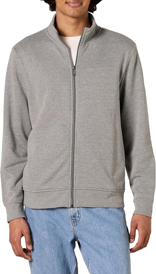 Essentials Men's Zip Up Sweatshirt, Lightweight French Terry, Mock Neck