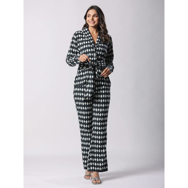 Black Classic Motifs Printed Modal Co-ord Set For Women