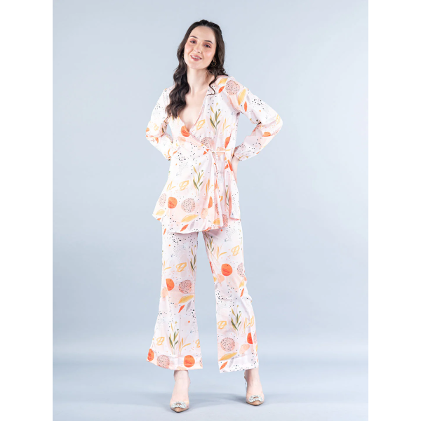 Pastel Cuban Collar Crepe Co-ord Set For Women