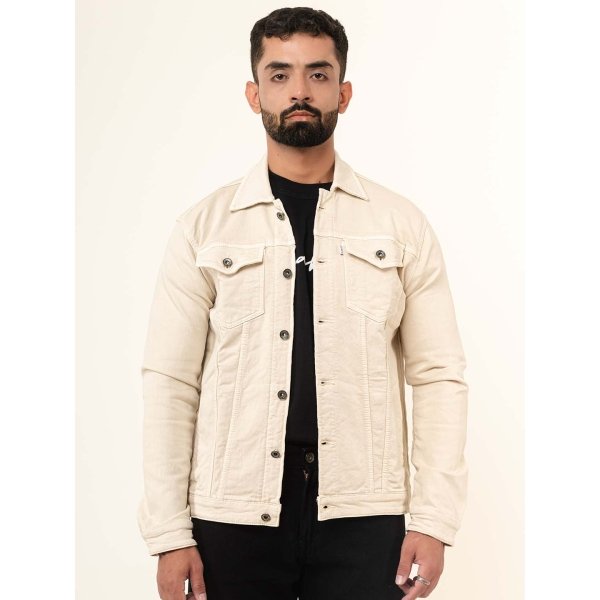 Cream Two Pockets Denim Jacket (Unisex)