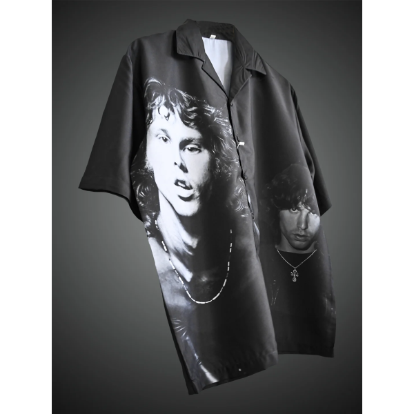 Men Faces Printed Oversized Black Crepe Shirt