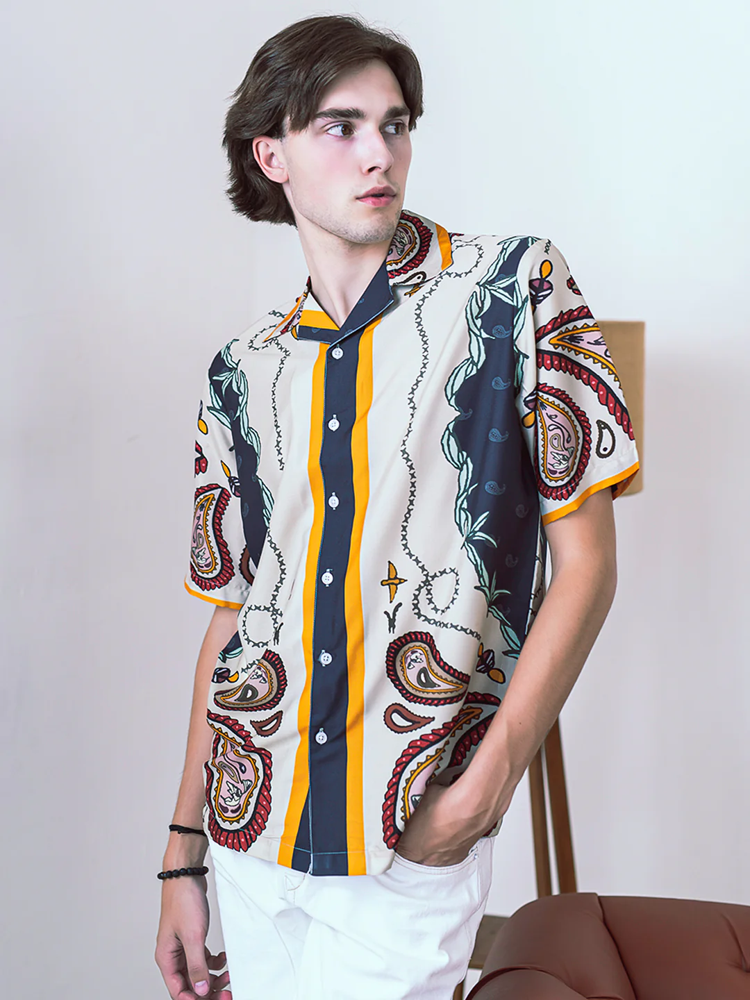 Boho Front-Back Printed Oversized Multicolor Crepe Shirt - Image 3