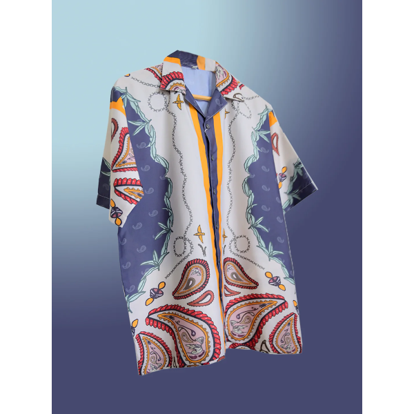 Boho Front-Back Printed Oversized Multicolor Crepe Shirt