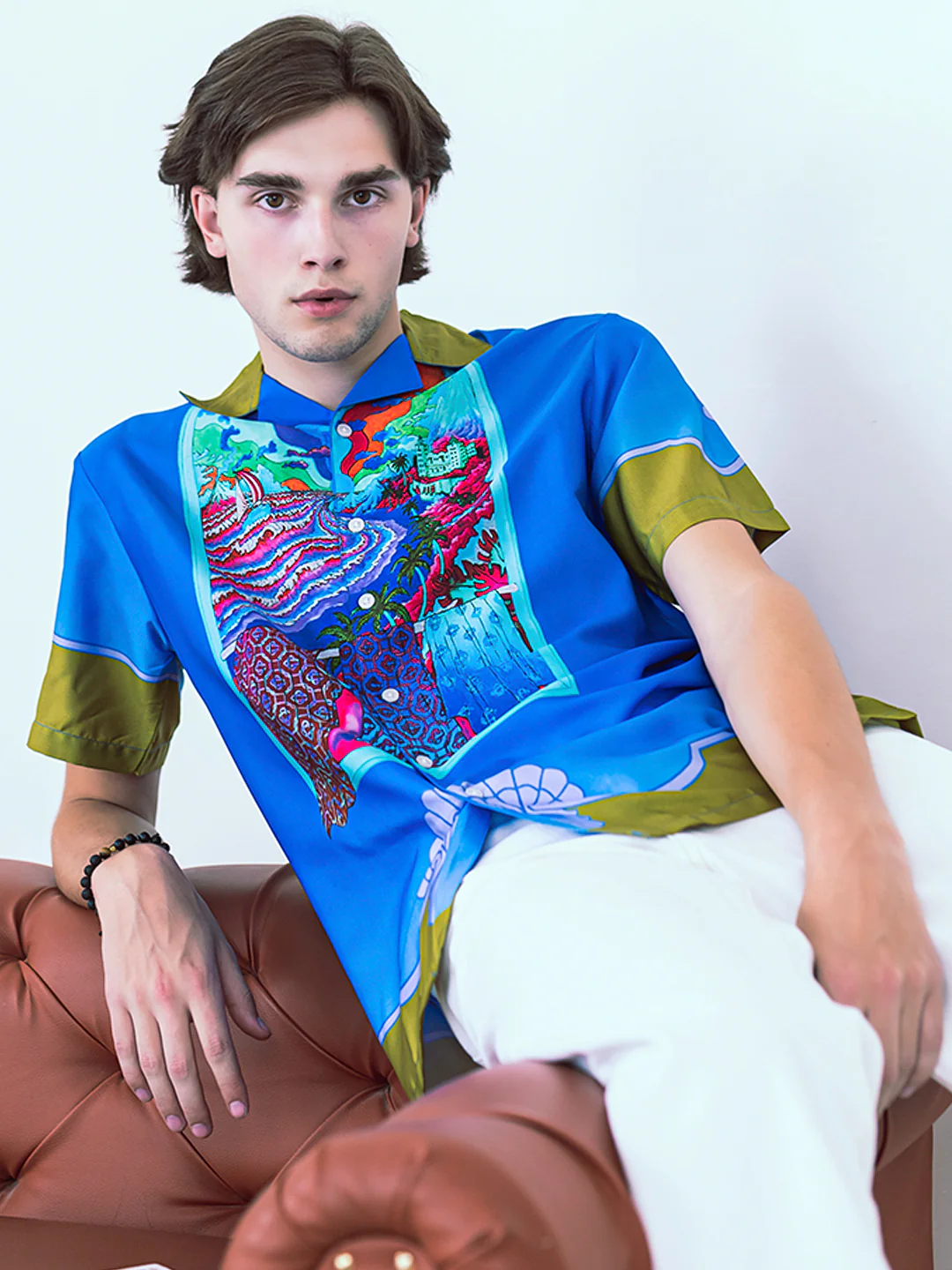 Front Back Graphic Printed Oversized Royal Blue Crepe Shirt - Image 2