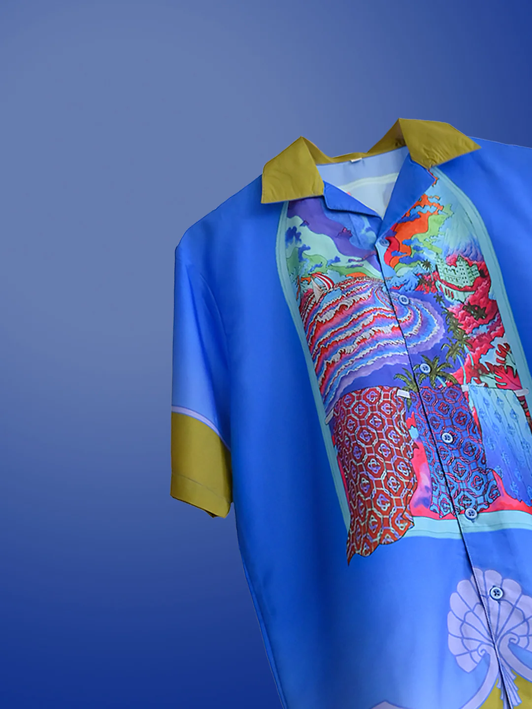 Front Back Graphic Printed Oversized Royal Blue Crepe Shirt - Image 3