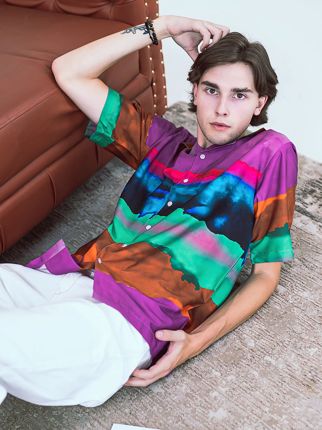 Abstract Printed Oversized Multicolor Crepe Shirt - Image 3