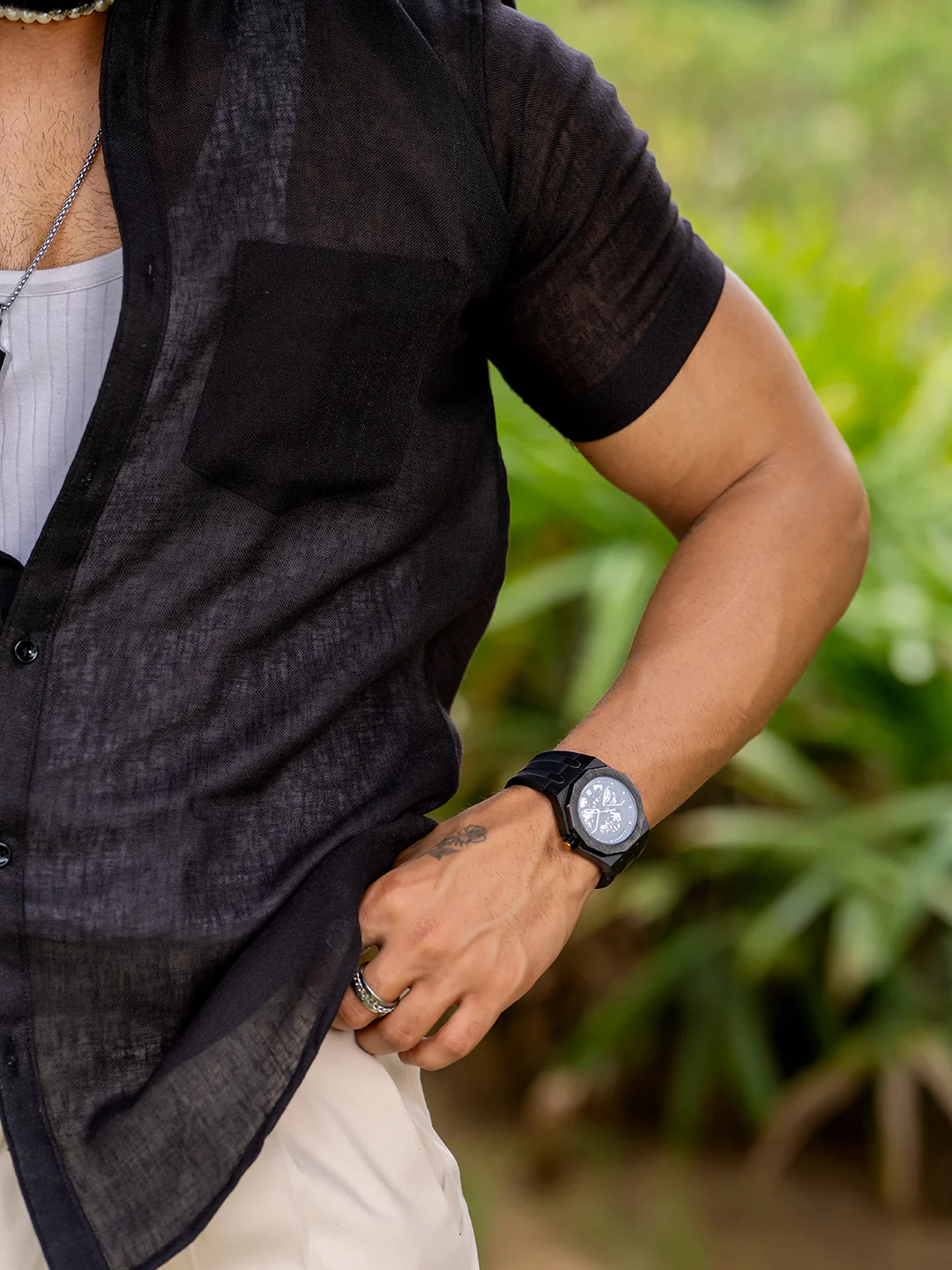 Black Linen Half Sleeve Solid Shirt - Image 4