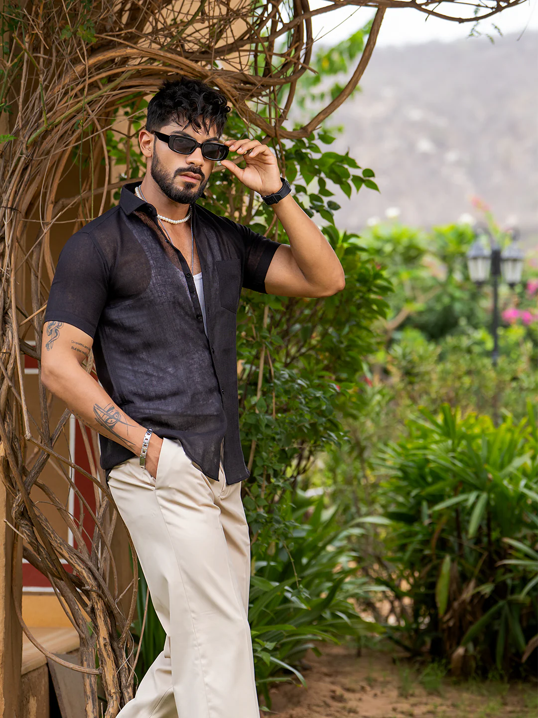 Black Linen Half Sleeve Solid Shirt - Image 2