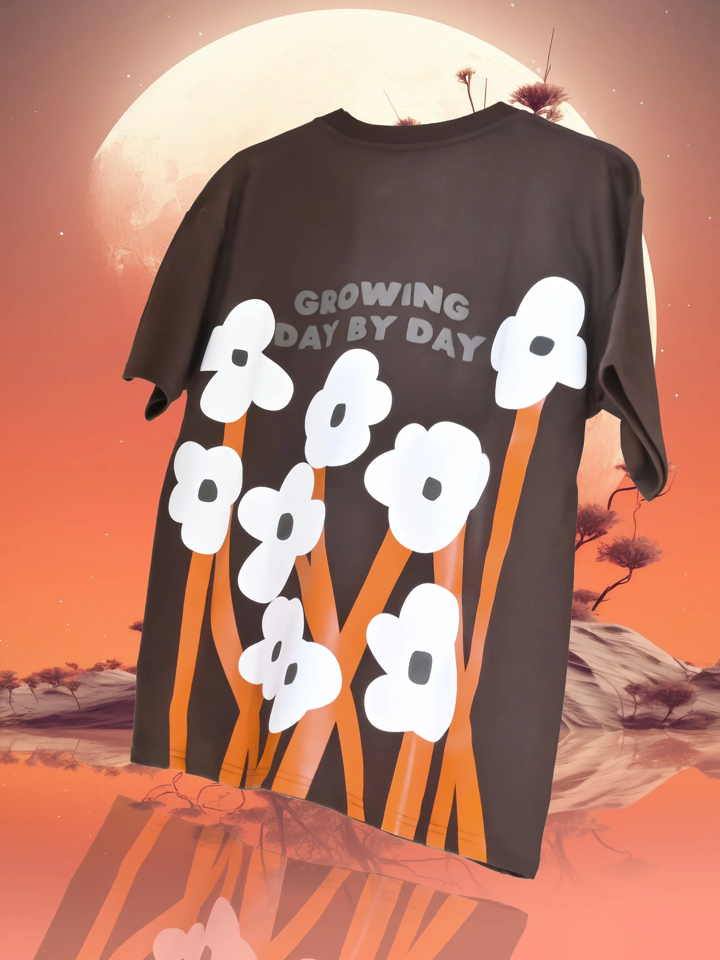 Brown Growing Day By Day Printed Half Sleeves Oversized T-shirt