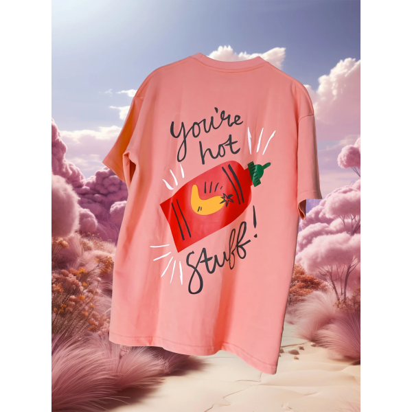 Peach You are Stuff Printed Half Sleeves Oversized T-shirt