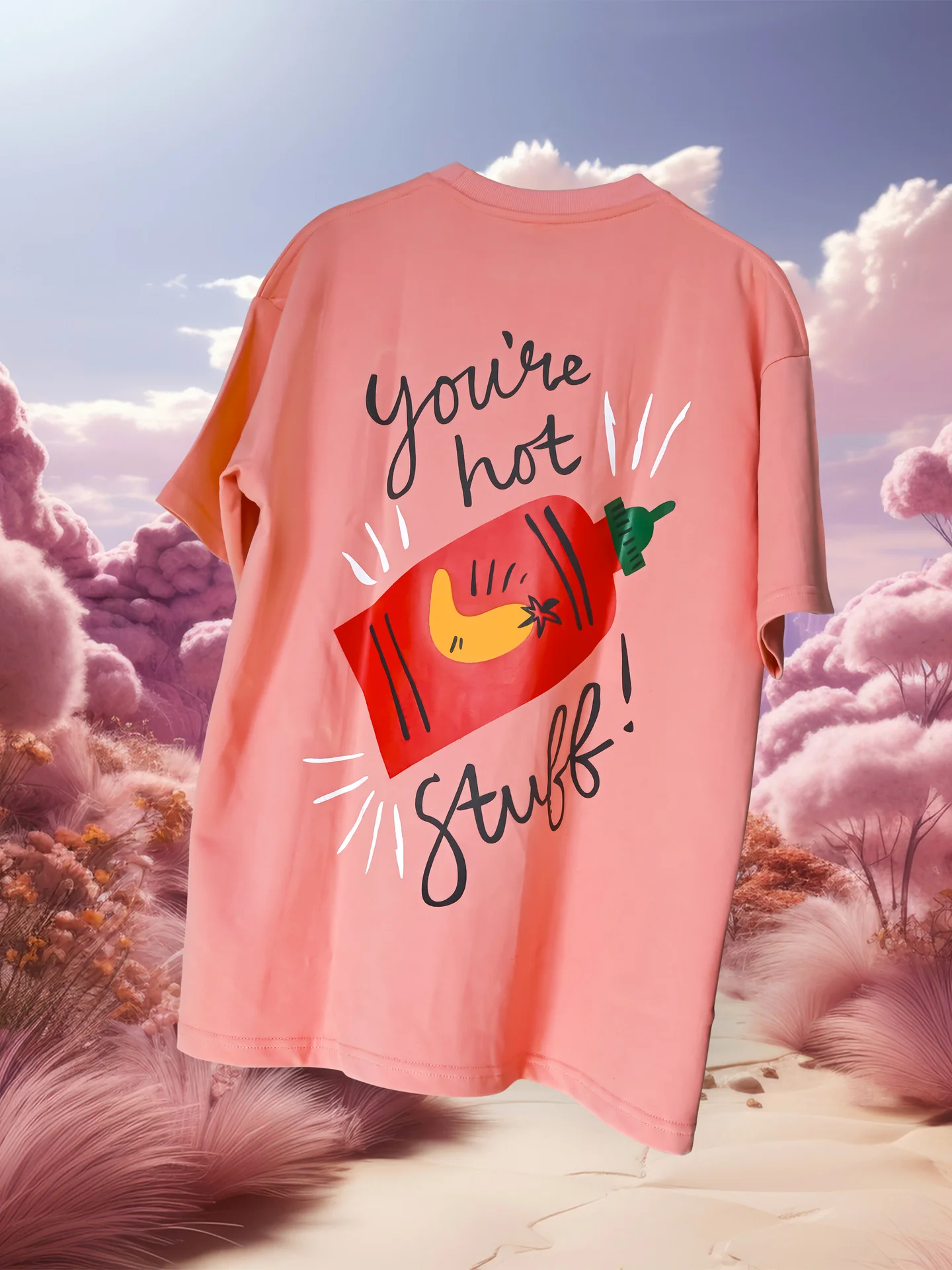 Peach You are Stuff Printed Half Sleeves Oversized T-shirt