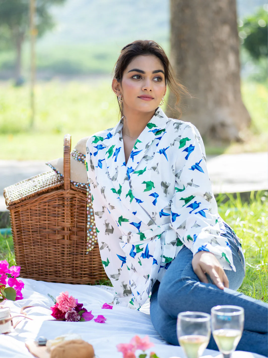 Origami Print Kimono Shirt With Belt For Women - Image 4