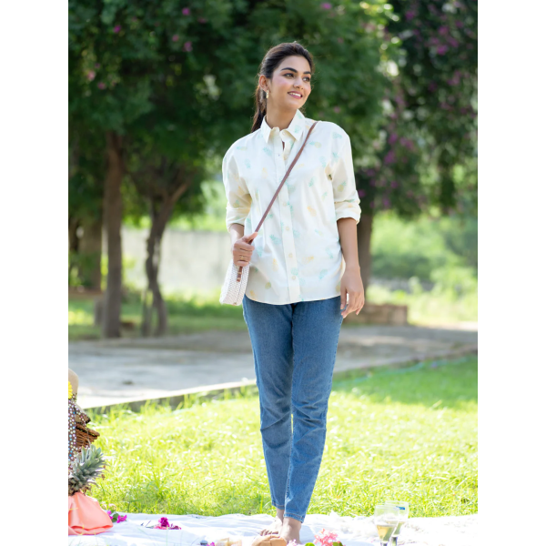 Pineapple Printed Oversized Shirt For Women