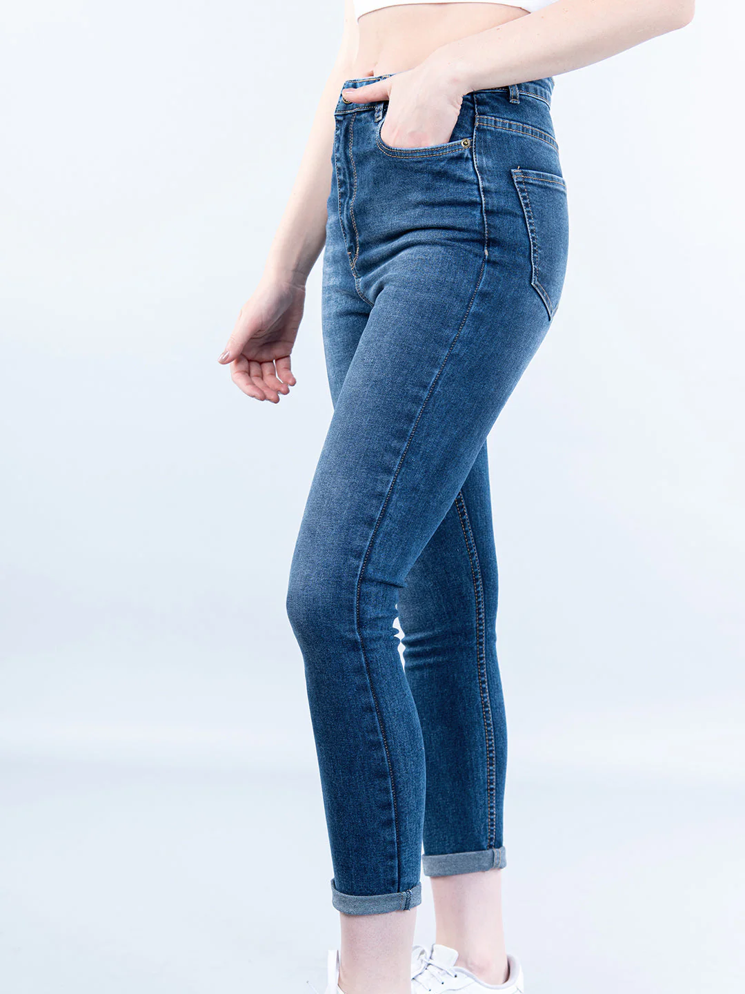 Mid Blue Skinny Fit Jeans For Women - Image 4