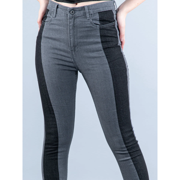 Colorblock Chess Skinny Fit Jeans For Women