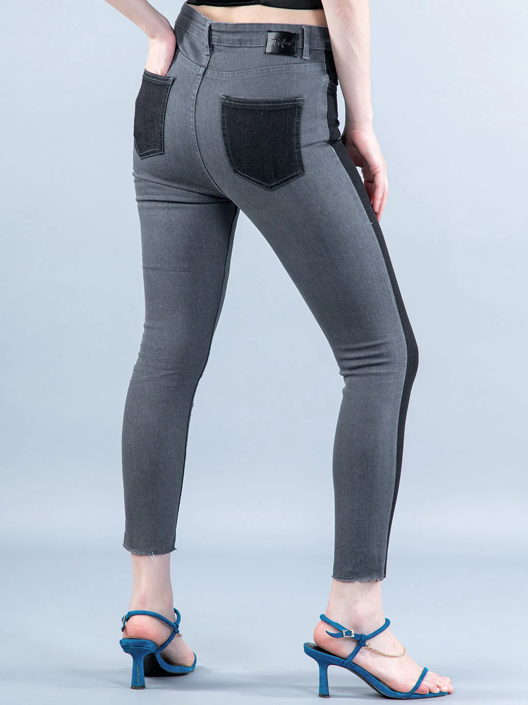 Colorblock Chess Skinny Fit Jeans For Women - Image 4
